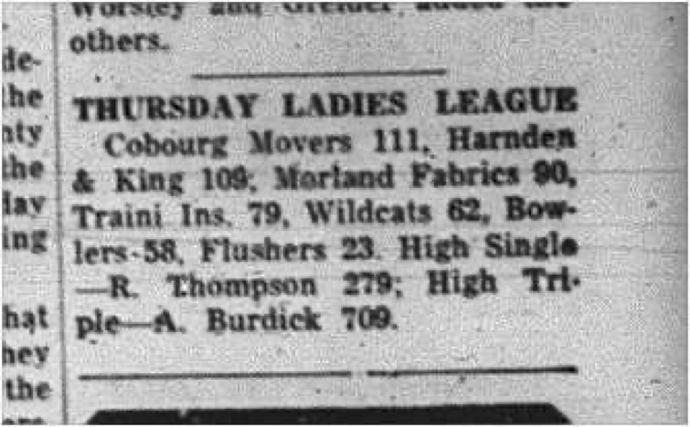 1965-02-10 Bowling - Ladies - Thursday Ladies League - Standings