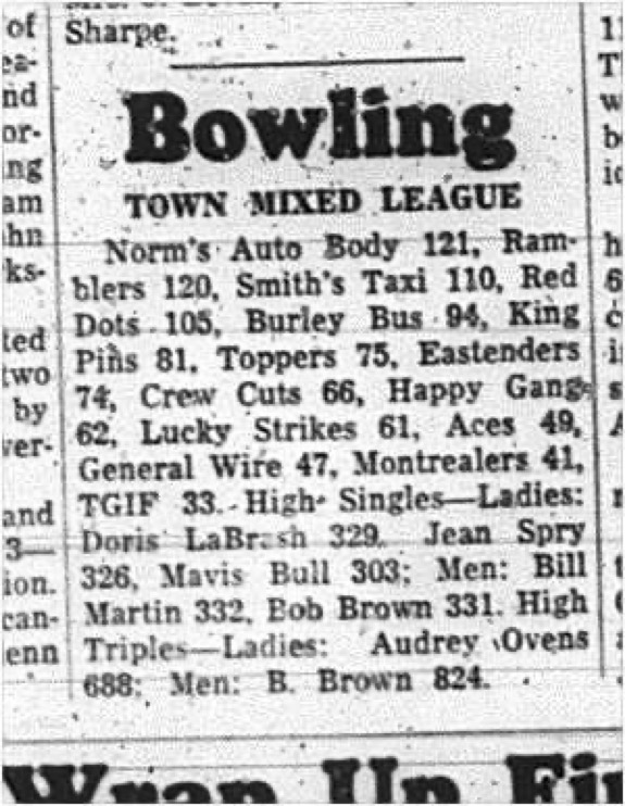 1965-02-10 Bowling - Mixed - Town Mixed League