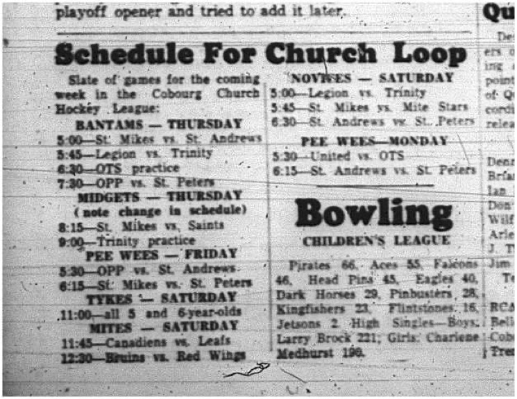 1965-02-10 Hockey - Boys - CCHL - Schedule