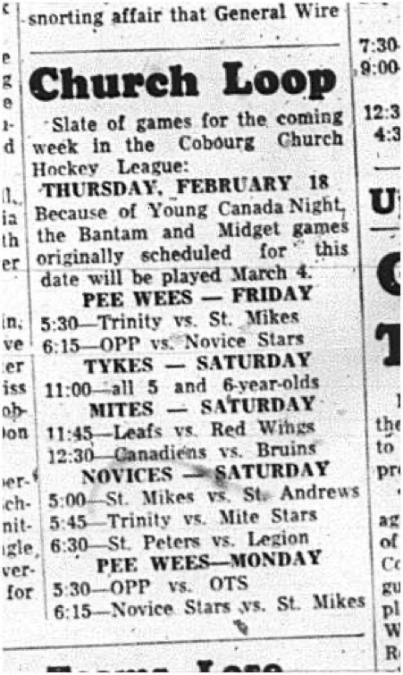 1965-02-17 Hockey - Boys - CCHL - Schedule
