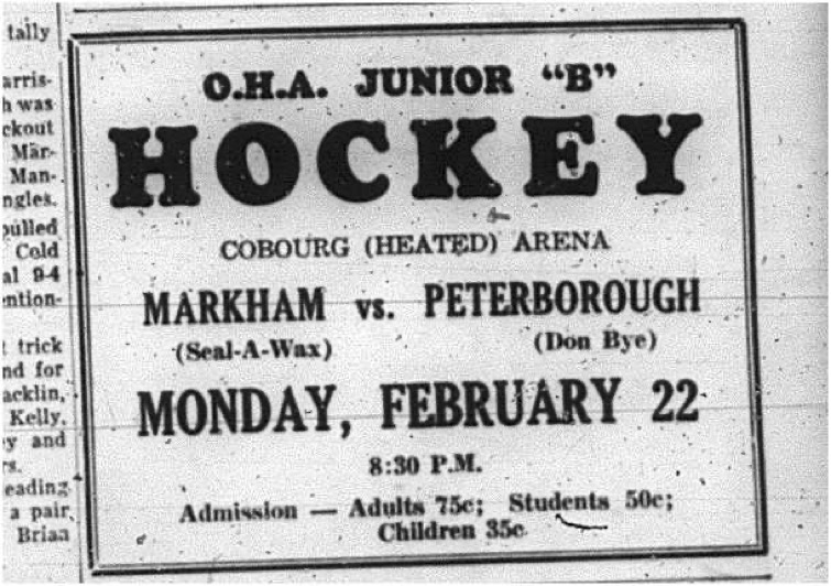 1965-02-17 Hockey - Boys - OHA Junior B - Markham Vs. Peterborough