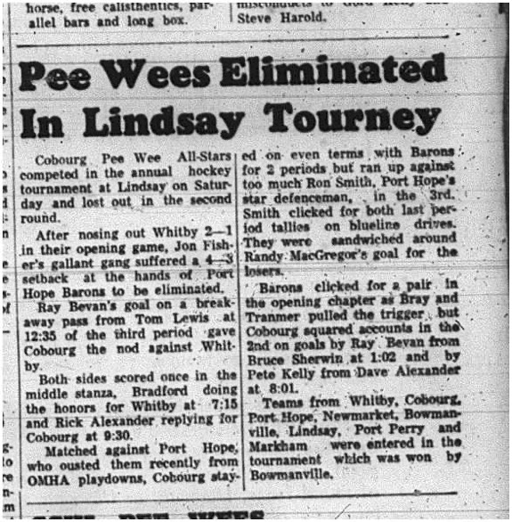 1965-02-24 Hockey - Boys - Cobourg Peewee All-Stars Vs. Port Hope Barons - Lindsay Tournament