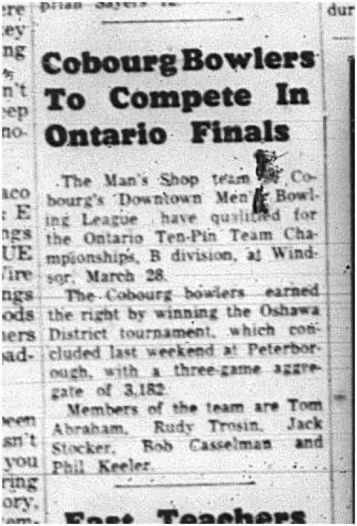 1965-03-03 Bowling - Men - Cobourg Downtown Mens Bowling League - Mans Shop