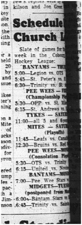 1965-03-03 Hockey - Boys - CCHL - Schedule