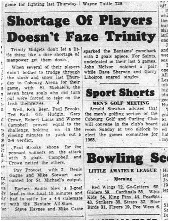 1965-03-03 Hockey - Boys - CCHL - Trinity Midgets Vs. St. Michaels