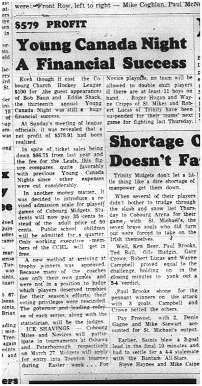 1965-03-03 Hockey - Boys - CCHL - Young Canada Night - Financial Success