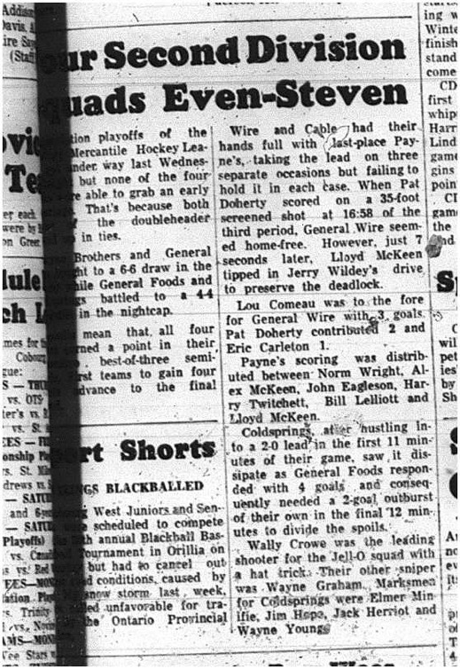 1965-03-03 Hockey - Men - Cobourg Mercantile Hockey League - Second Division