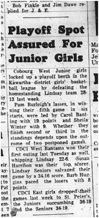 1965-03-03 School - Basketball - Girls - CDCI West Juniors Vs. Lindsay - Kawartha District Girls Basketball League