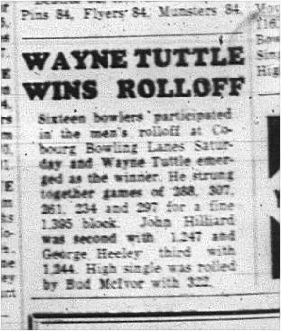 1965-03-10 Bowling - Men - Cobourg Bowling Lanes - Wayne Tuttle