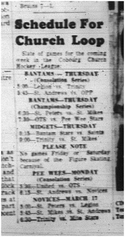 1965-03-10 Hockey - Boys - CCHL - Schedule