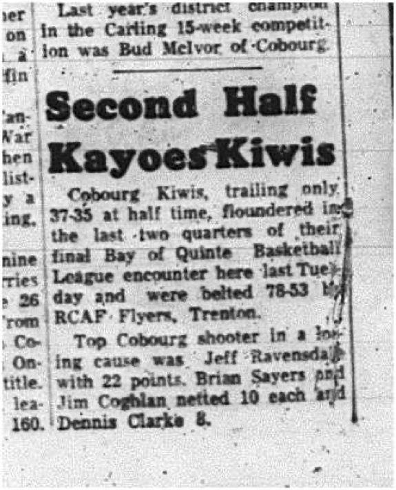 1965-03-17 Basketball - Men - Bay of Quinte Basketball League - Cobourg Kiwis Vs. RCAF Flyers