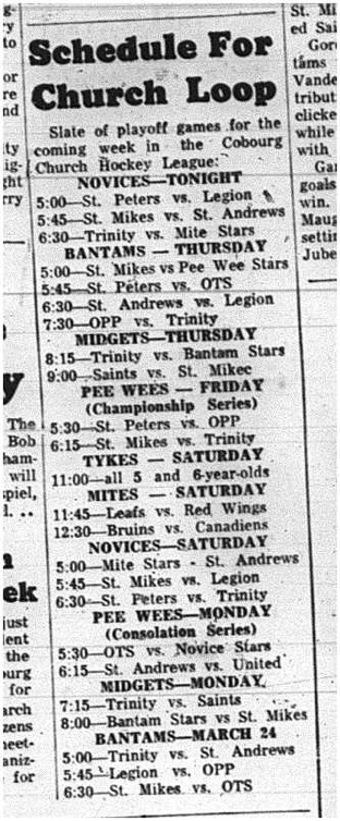 1965-03-17 Hockey - Boys - CCHL - Schedule