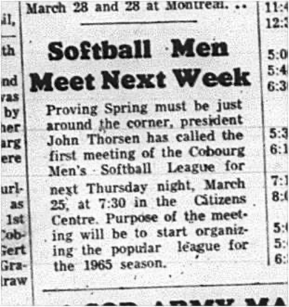 1965-03-17 Softball - Men - Cobourg Mens Softball League - Meeting