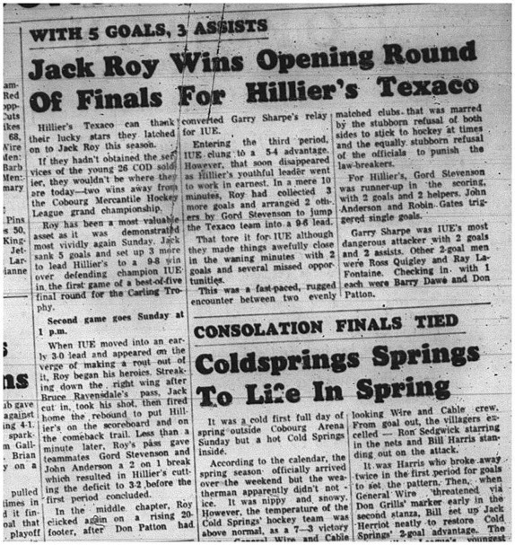1965-03-24 Hockey - Men - Cobourg Mercantile Hockey League - Hilliers Texaco - Finals