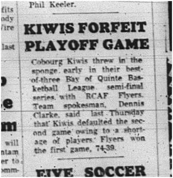 1965-03-31 Basketball - Men - Bay of Quinte Basketball League - Cobourg Kiwis Vs. RCAF Flyers