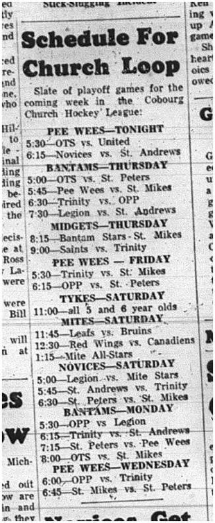 1965-03-31 Hockey - Boys - CCHL -Schedule