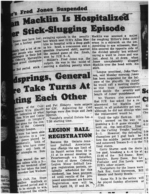 1965-03-31 Hockey - Men - Cobourg Mercantile Hockey League - Allen Macklin