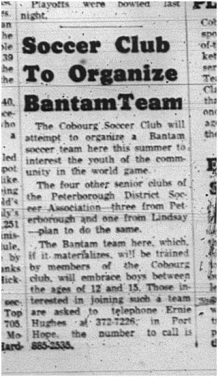 1965-03-31 Soccer - Boys - Cobourg Soccer Club - Bantam Soccer Team