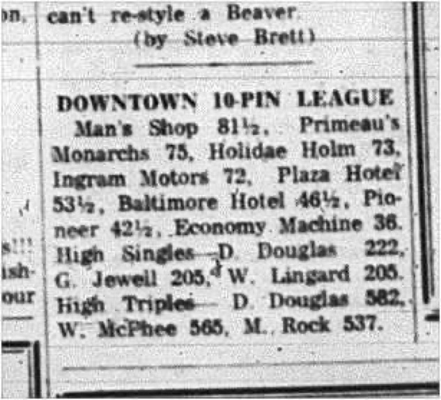 1965-04-07 Bowling - Men - Cobourg Mens Bowling League - Downtown 10-Pin League