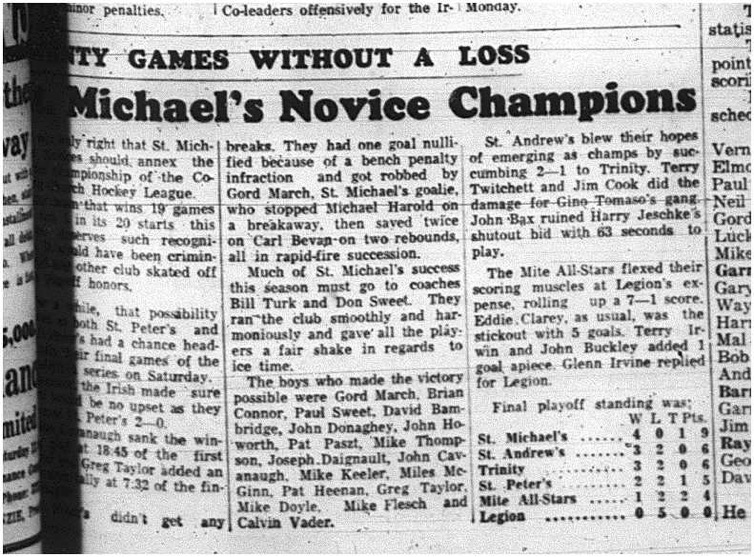 1965-04-07 Hockey - Boys - CCHL - St. Michaels - Novice Champions