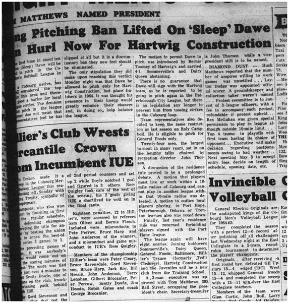 1965-04-14 Softball - Boys - Cobourg Legion Minor Softball League - Jim Dawe