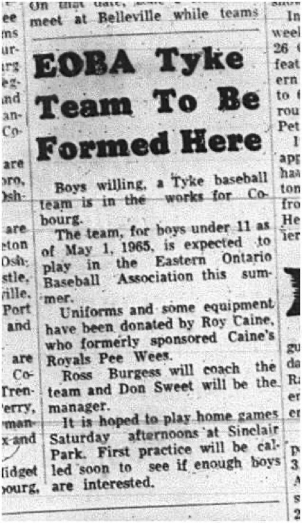 1965-04-21 Baseball - Boys - Cobourg Tyke Baseball - EOBA