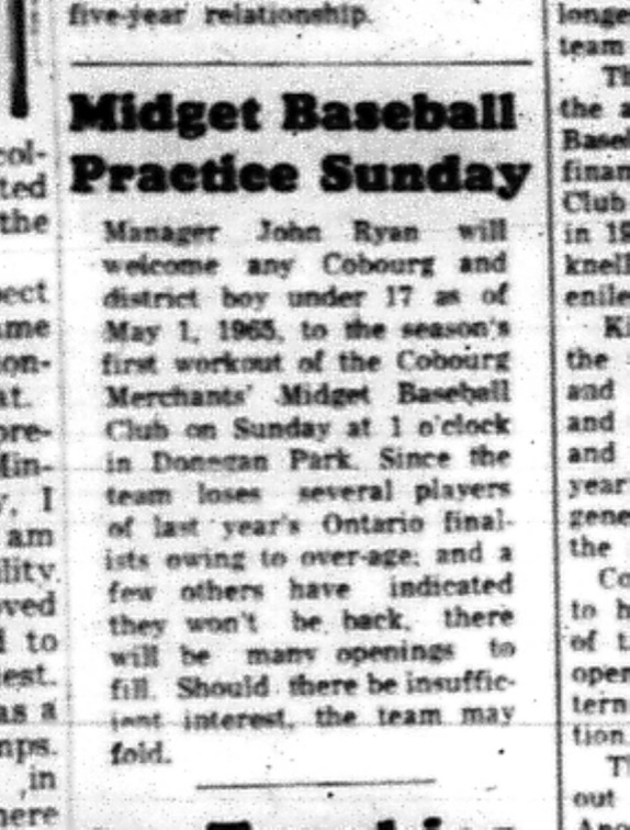 1965-04-28 Baseball - Boys - Cobourg Merchant Midgets- Practice