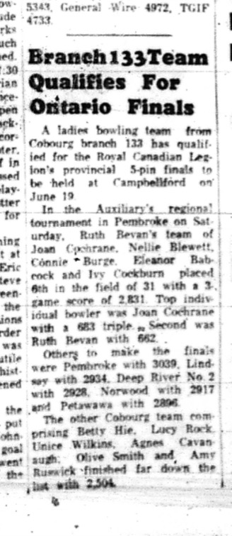 1965-04-28 Bowling - Ladies - Branch 133 - Ontario Finals