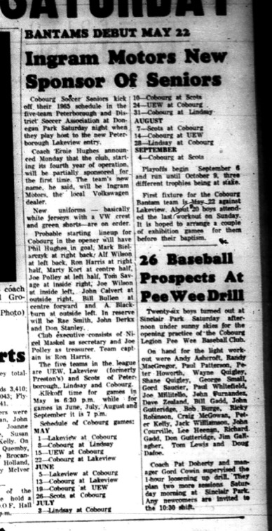 1965-04-28 Soccer - Boys - Cobourg Soccer Club - Peterborough District Soccer Association - Ingram Motor