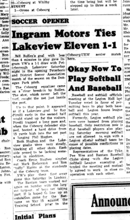 1965-05-05 Soccer - Boys - Cobourg Soccer Club - Peterborough District Soccer Association - VWs Vs. Vs. Peterborough