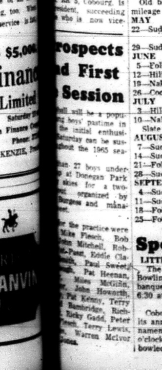 1965-05-05 Softball - Boys - Cobourg Legion Minor Softball League - Donegan