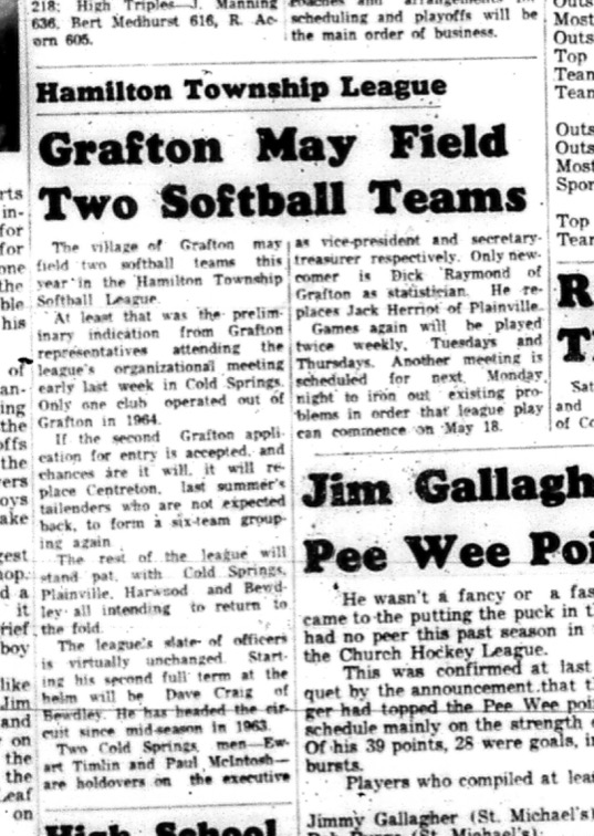 1965-05-05 Softball - Men - Hamilton Township Softball League - Grafton