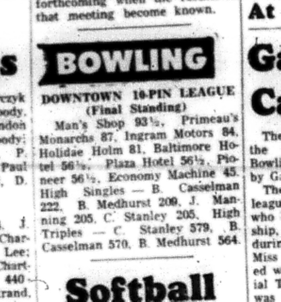 1965-05-12 Bowling - Men - Downtown 10-Pin League - Final Standings