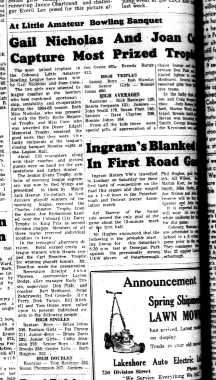 1965-05-12 Bowling - Mixed - Little Amateur League - Gail Nicholas - Joan Core