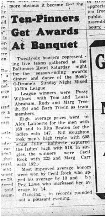 1965-05-12 Bowling - Mixed - Mixed 10-Pin League