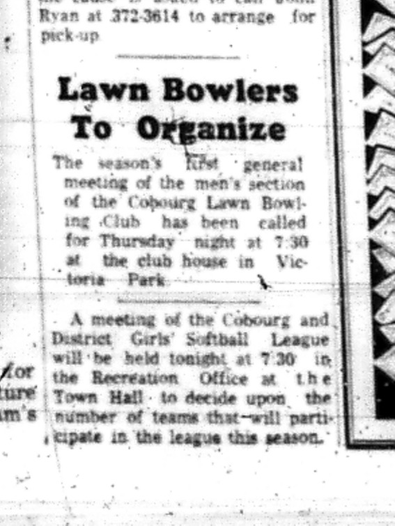1965-05-12 Lawn Bowling - Men - Cobourg Lawn Bowling Club - Organize