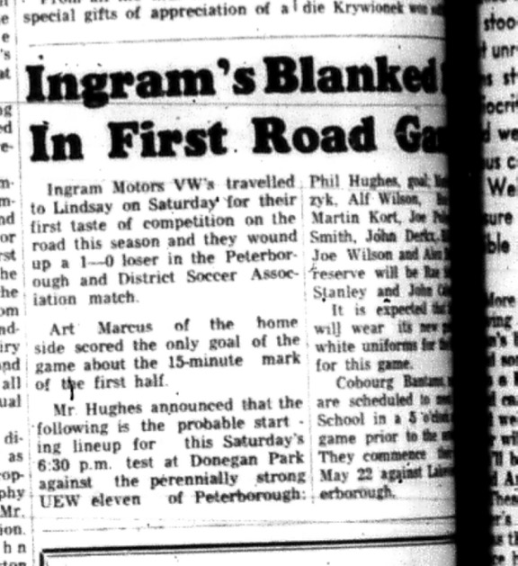 1965-05-12 Soccer - Boys - Cobourg Soccer Club - Peterborough District Soccer Association - Ingram Motors Vs. Lindsay