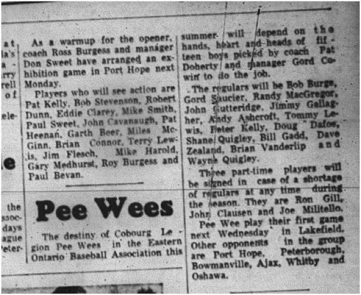 1965-05-19 Baseball - Boys - Cobourg Legion Peewees - EOBA