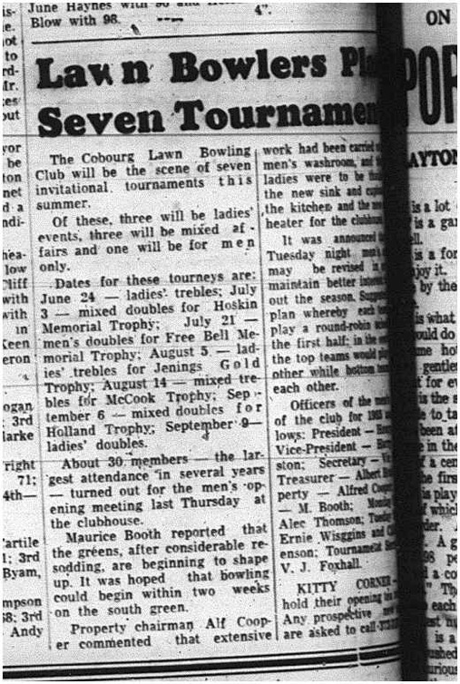 1965-05-19 Lawn Bowling - Mixed - Cobourg Lawn Bowling Club - Seven Invitational Tournaments