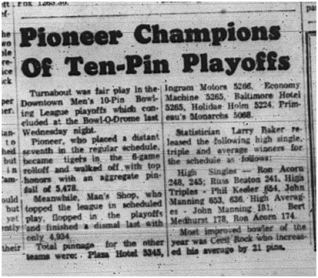 1965-05-26 Bowling - Men - Downtown 10-Pin League - Playoffs