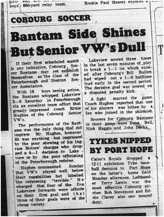 1965-05-26 Soccer - Boys - Cobourg Soccer Club - Peterborough District Soccer Association - Cobourg Senior VW
