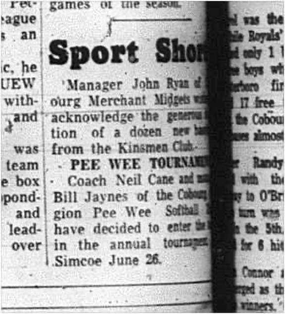 1965-06-02 Softball - Boys - Cobourg Legion Minor Softball League - Peewee Tournament - Cobourg Merchant Midgets