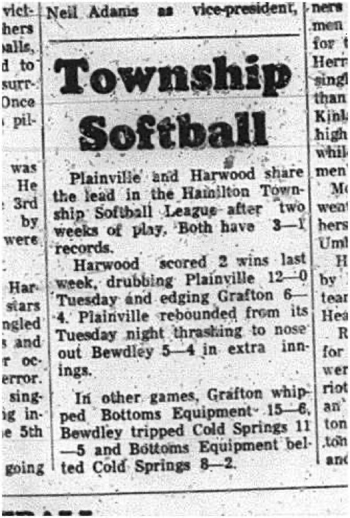 1965-06-02 Softball - Men - Hamilton Township Softball League - Plainville - Harwood