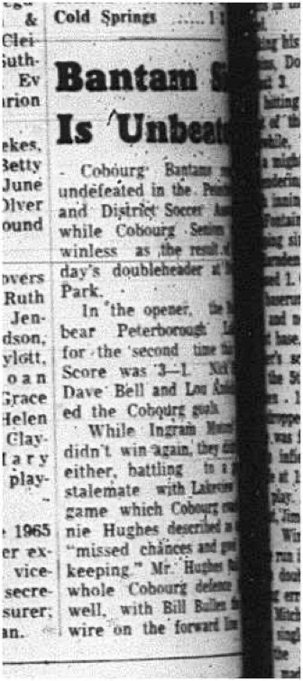 1965-06-09 Soccer - Boys - Cobourg Soccer Club - Peterborough District Soccer Association - Bantam