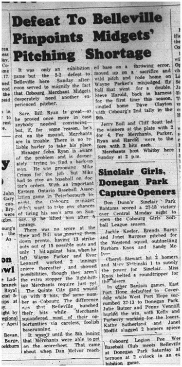 1965-06-16 Baseball - Boys - Cobourg Merchant Midgets Vs. Belleville