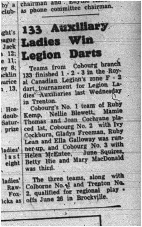 1965-06-16 Darts - Ladies - 133 Auxiliary - Ladies Auxiliary