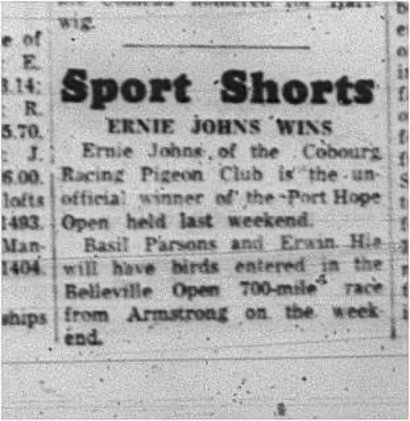 1965-06-16 Pigeon Racing - Men - Cobourg Pigeon Club - Ernie Johns - Sport Shorts 