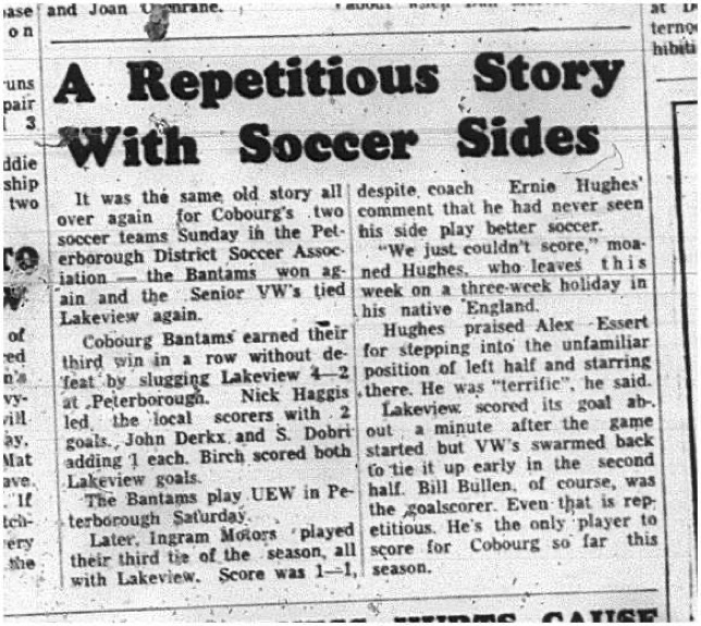 1965-06-16 Soccer - Boys - Cobourg Soccer Club - Peterborough District Soccer Association - Bantams - Senior VWs