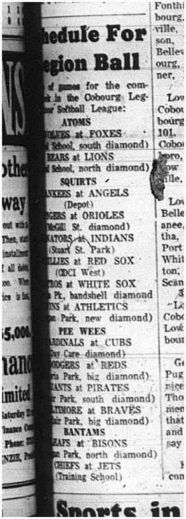 1965-06-23 Softball - Boys - Cobourg Legion Minor Softball League - Schedule