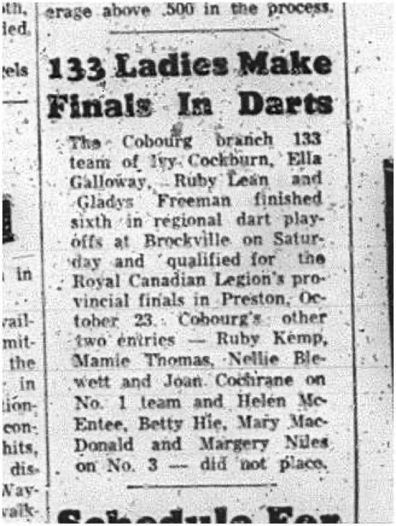 1965-06-30 Darts - Ladies - Cobourg Branch 133 - Finals